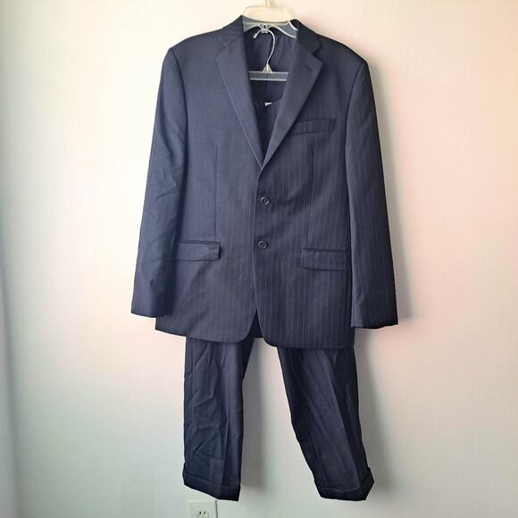 Lauren Ralph Lauren 100% Wool Men's Black Pin Stripe 2 Button Pant Suit - Sz 41R - Picture 1 of 10